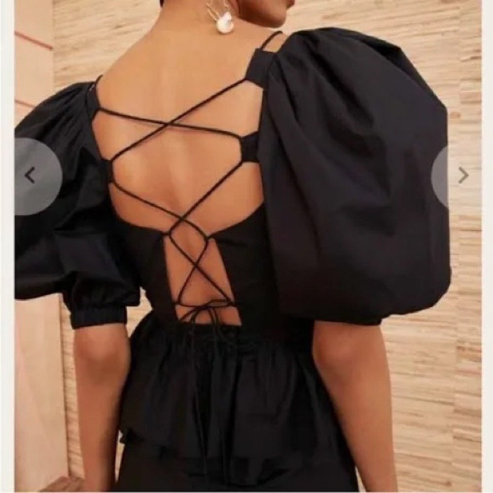 Ulla Johnson Black Backless Puff Sleeve Lace-Up Top